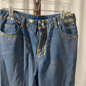 Gold Paint Splattered Jeans! New Xl